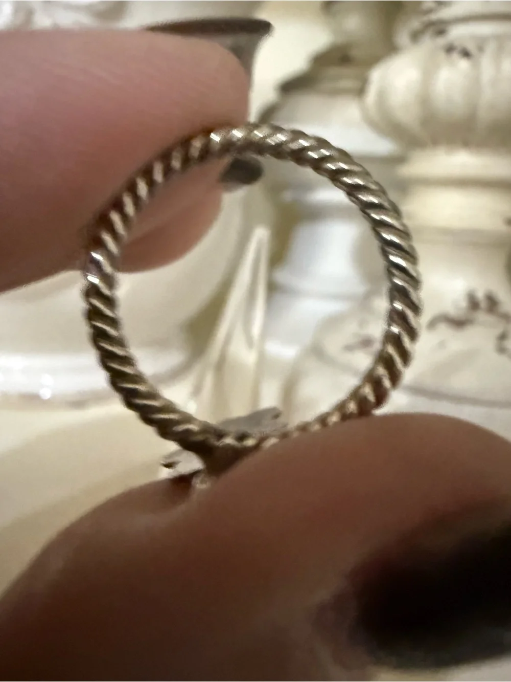 Vintage Sterling Silver Teddy Bear Charm Ring on Rope Band